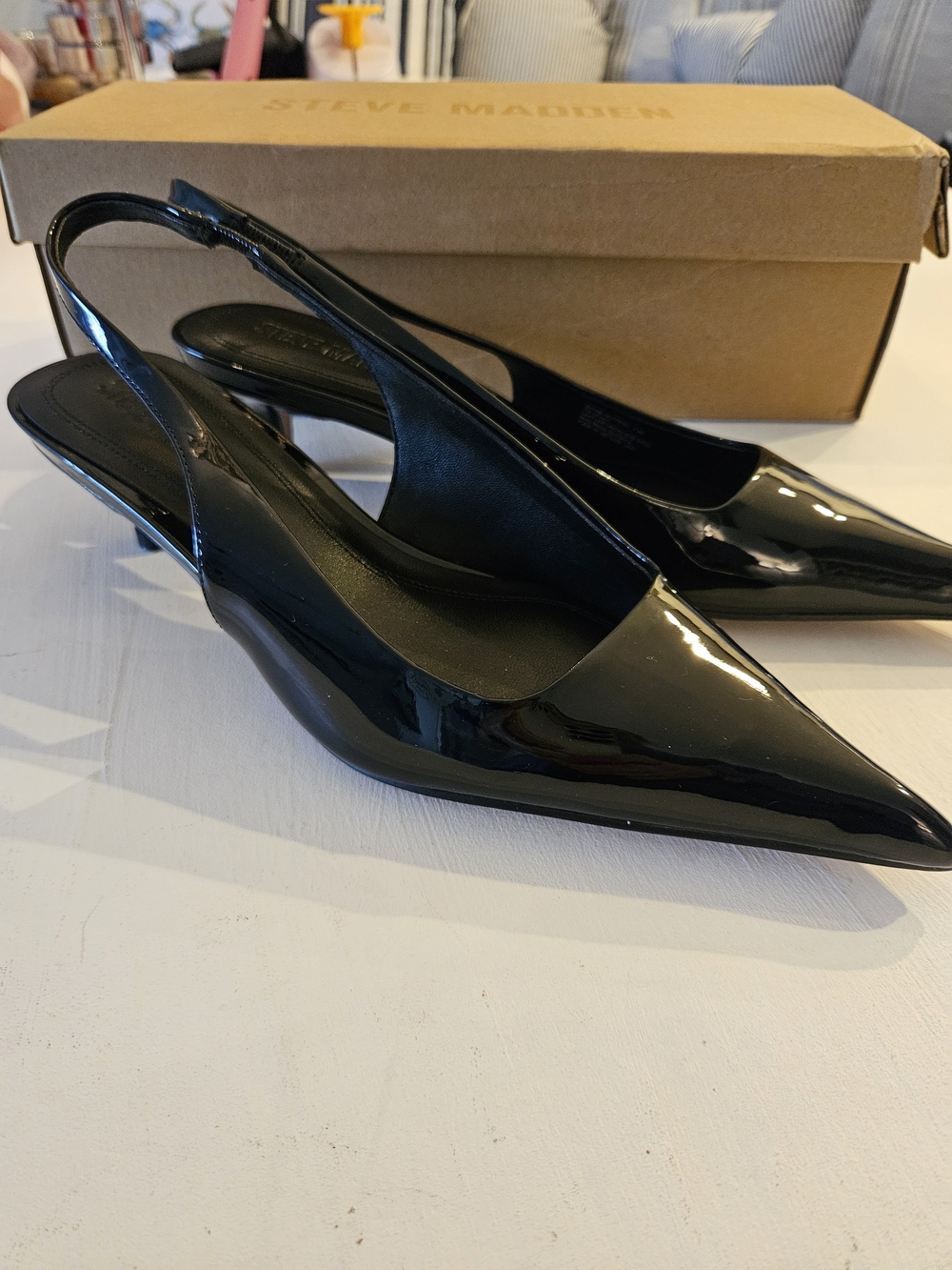 Steve Madden Black Patent Slingback Pointed Toe Pumps